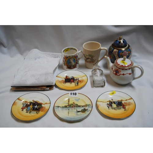 110 - 4 ROYAL DOULTON COASTERS, OAKHAM MUG, BACHELOR TEAPOT, NORITAKE POT POURRI; A/F, ETC.