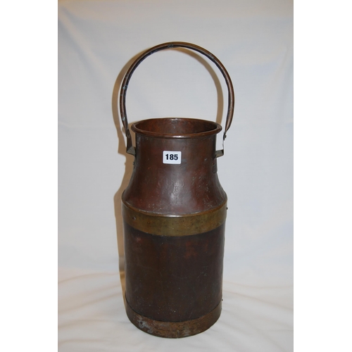 185 - COPPER AND BRASS MILK CHURN WITH LOOP HANDLE