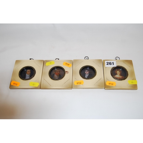 261 - 4 MINIATURE PORTRAIT PRINTS IN WHITE FRAMES