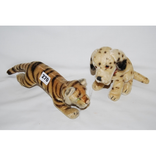 270 - VINTAGE SOFT TOY TIGER AND PUPPY