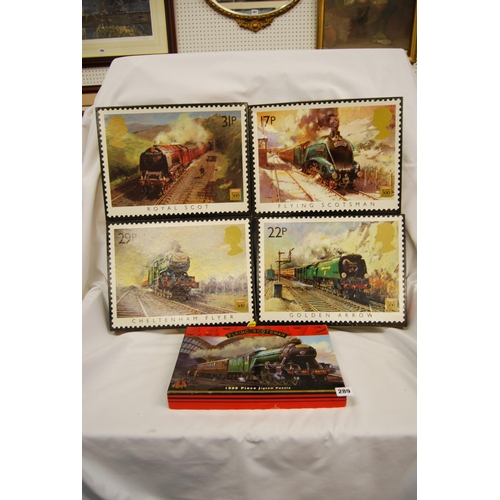 289 - 4 WADDINGTONS FAMOUS TRAINS JIGSAW PUZZLES (500 PIECES) AND 1 JIGSAW OF FLYING SCOTSMAN (1000 PIECES... 