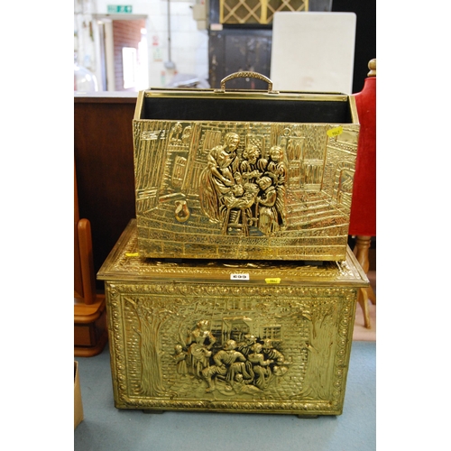 299 - EMBOSSED BRASS COAL BOX AND MAGAZINE RACK