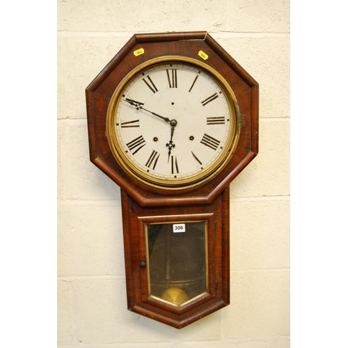 306 - EDWARDIAN AMERICAN DROP DIAL WALL CLOCK (A/F)