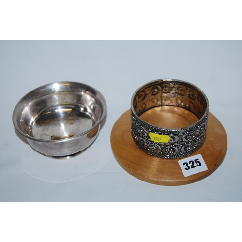 325 - SILVER PLATED CHRISTENING BOWL WITH EMBOSSED SILVER PLATED SYPHON HOLDER ON OAK BASE