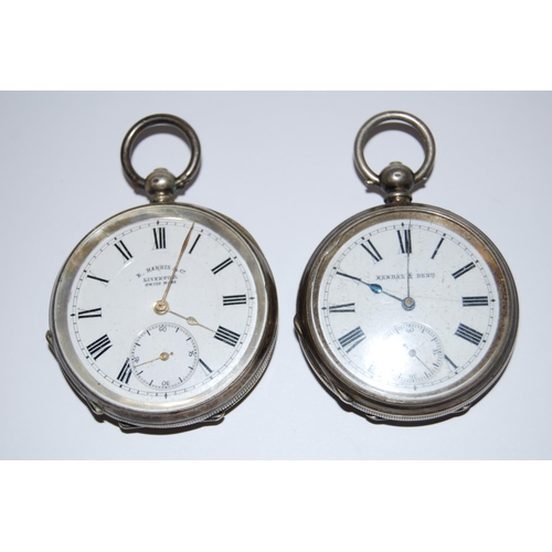 396 - 2 POCKET WATCHES IN 800M METAL CASES BY KENDAL & DENT AND E.HARRIS & CO