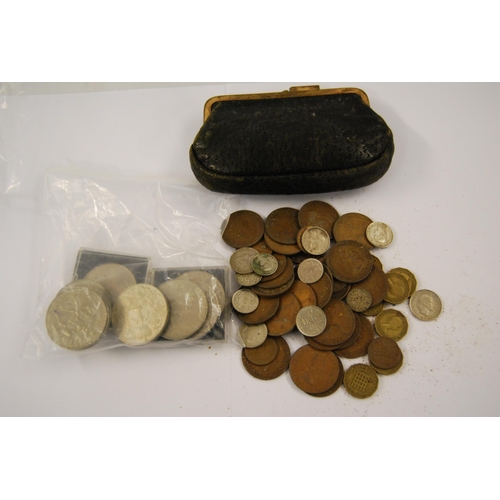 436 - 12 CROWNS AND PURSE OF OLD PENNIES 0.83KG