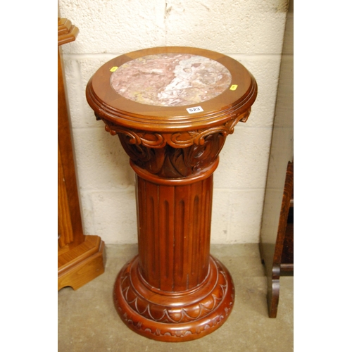 523 - MODERN CARVED JARDINIERE STAND WITH MARBLE INSET 41CM WIDTH X 41CM DEPTH X 73CM HIGH