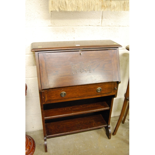 525 - EDWARDIAN ELM BUREAU WITH BOOKCASE UNDER 77CM WIDTH X 30CM DEPTH X 103CM HIGH