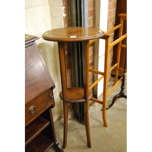 526 - EDWARDIAN OVAL OAK 2 HEIGHT JARDINIERE STAND 41CM WIDTH X 28CM DEPTH X 101CM HIGH