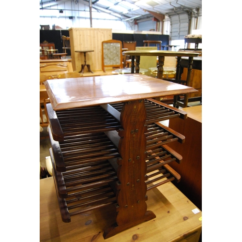 528 - INDIAN MAHOGANY CENTRE TABLE, SPINDLE SHELVES UNDER WITH SILVER AND GOLD WIRE FILIGREE INLAY 52CM WI... 