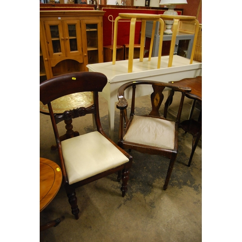 541 - EDWARDIAN MAHOGANY CARVED CORNER ARMCHAIR AND 19TH CENTURY MAHOGANY DINING CHAIR