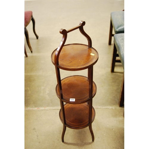 560 - EDWARDIAN INLAID MAHOGANY 3 TIER CAKE STAND