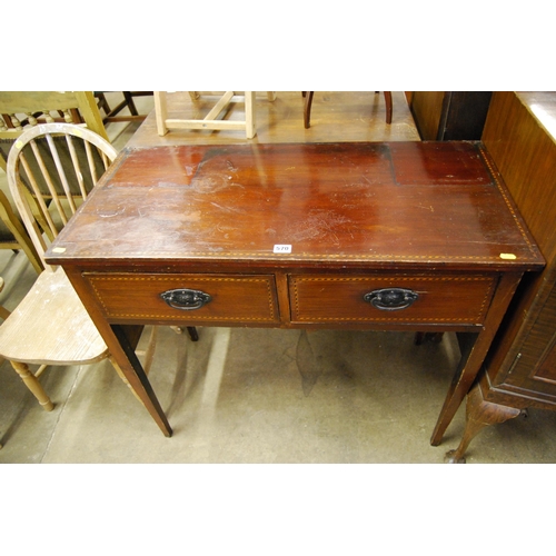 570 - EDWARDIAN INLAID MAHOGANY 2 DRAWER SIDE TABLE 91CM WIDTH X 45CM DEPTH X 78CM HIGH