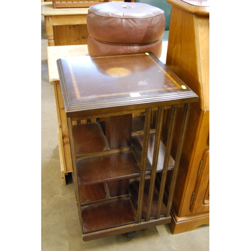 581 - EDWARDIAN INLAID MAHOGANY REVOLVING BOOKCASE 46CM WIDTH X 46CM DEPTH X 85CM HIGH