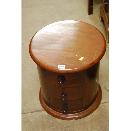 586 - CIRCULAR DRUM SHAPED BEDSIDE CHEST OF 3 DRAWERS