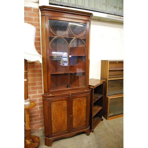 628 - 19TH CENTURY MAHOGANY FULL HEIGHT CORNER CUPBOARD FITTED SLIDE