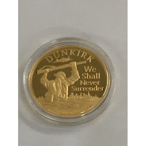 2 - 2020 80TH ANNIVERSARY OF DUNKIRK ISLE OF MAN GOLD £5 COIN, NO.34 OF 50, PROOF, OBVERSE BY MATT TINDA... 