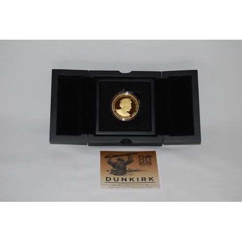 2 - 2020 80TH ANNIVERSARY OF DUNKIRK ISLE OF MAN GOLD £5 COIN, NO.34 OF 50, PROOF, OBVERSE BY MATT TINDA... 