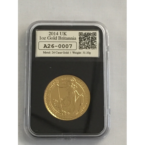 6 - 2014 UK 100 POUNDS GOLD BRITANNIA COIN, 31.10g, ISSUE NUMBER A260007, NO CERTIFICATE