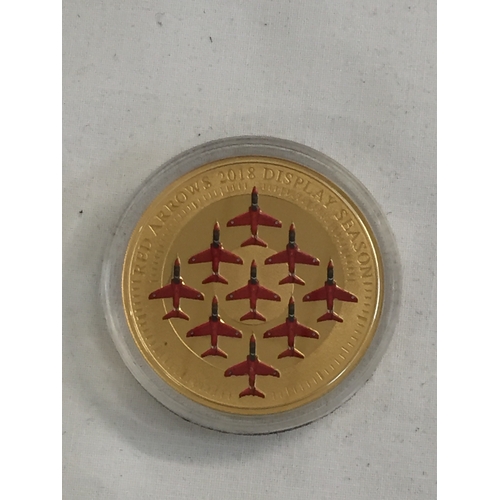 11 - 2018 24CT GOLD ONE OUNCE MEDAL RED ARROWS DISPLAY TEAM, REVEERSE RED ARROWS IN DIAMOND 9 FORMATION, ... 