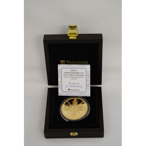 16 - 2013 JERSEY 350TH ANNIVERSARY OF THE FIRST GUINEA GOLD £5 COIN, REVERSE ORIGINAL 1663 GUINEA, OBVERS... 