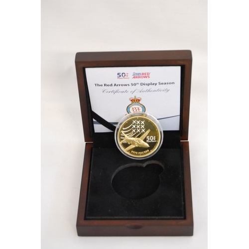 18 - 2014 JERSEY RED ARROWS 50TH DISPLAY SEASON, GOLD £5 COIN, OBVERSE BY IAN RANK-BROADLEY, LIMITED EDIT... 