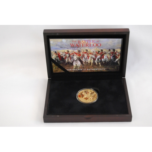 24 - 2015 JERSEY BATTLE OF WATERLOO 200TH ANNIVERSARY 5 POUNDS GOLD COIN, OBVERSE BY IAN RANK-BROADLEY, L... 