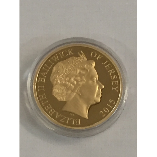 25 - 2015 JERSEY LONGEST REIGNING MONARCH H.M QUEEN ELIZABETH II 5 POUNDS GOLD COIN, OBVERSE IAN RANK-BRO... 