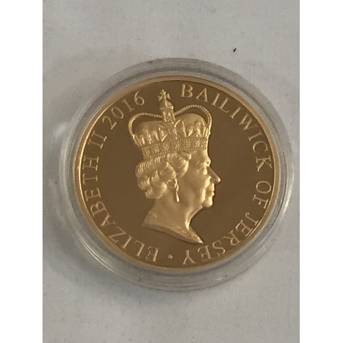 27 - 2016 JERSEY H.M QUEEN 90TH BIRTHDAY 5 POUNDS GOLD COIN, OBVERSE LUIGI BADIA, LIMITED EDITION NO. 29 ... 