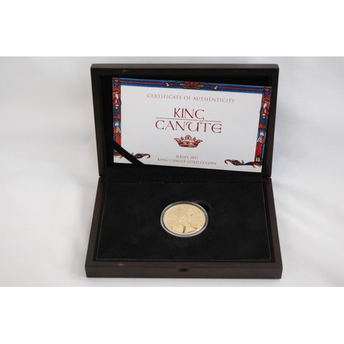 30 - 2017 JERSEY KING CANUTE 5 POUND GOLD COIN, OBVERSE BY IAN RANK-BROADLEY, LIMITED EDITION NO.4 OF 25,... 