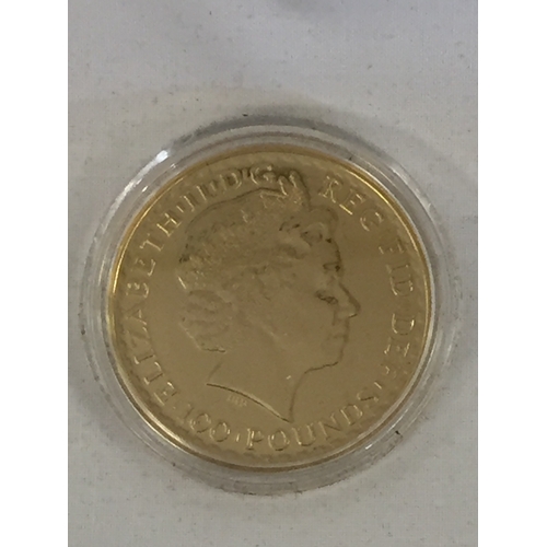 49 - 2013 UK GOLD BRITANNIA £100 COIN, REVERSE BY PHILIP NATHAN, BRITANNIA, OBVERSE QUEEN ELIZABETH II, 3... 