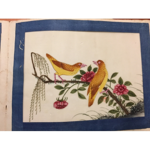 456 - ALBUM OF 10 JAPANESE WATERCOLOUR PAINTINGS OF BIRDS ON RICE PAPER