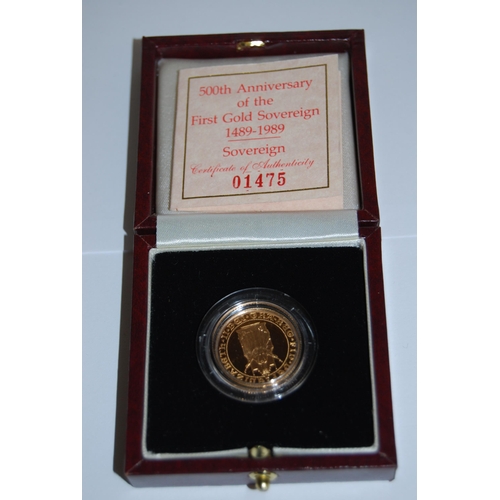 18 - 1989 500TH ANNIVERSARY OF THE FIRST GOLD SOVEREIGN 1489-1989, 7.98g (1475 OF 12500)