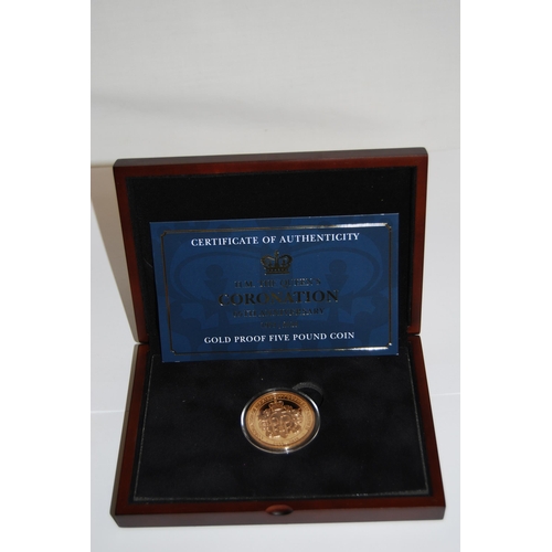 27 - 2018 HM THE QUEEN'S CORONATION 65TH ANNIVERSARY 1953-2018, ISLE OF MAN, PROOF, 916/1000 GOLD £5, 39.... 