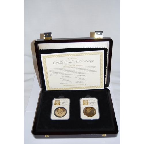 32 - 2012 & 2013 THE FIRST AND LAST GOLD BRITANNIA PROOF TWO £100 COIN SET, 2012 22CT BRITANNIA 34.05g, 2... 