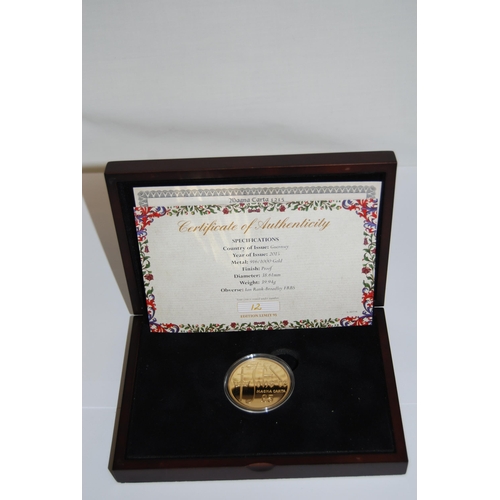 35 - 2015 800TH ANNIVERSARY OF THE MAGNA CARTA GUERNSEY PROOF 916/1000 GOLD £5 COIN, 39.94g (No 12 OF 95)