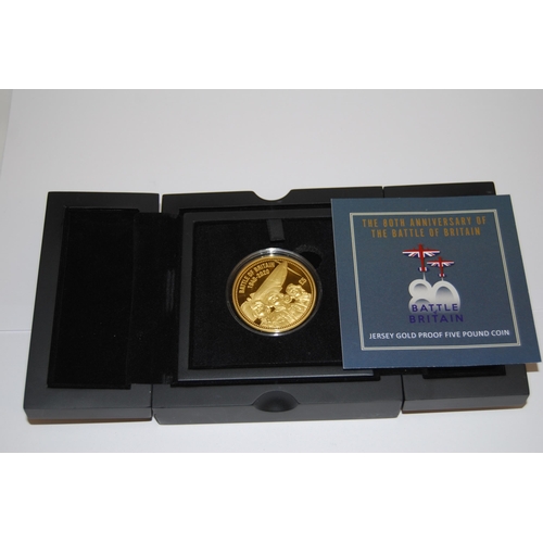 7 - 2020 THE 80TH ANNIVERSARY OF THE BATTLE OF BRITAIN JERSEY GOLD PROOF £5 COIN 999/1000 GOLD 31.10g (1... 