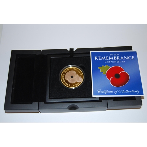 8 - 2020 REMEMBRANCE JERSEY GOLD PROOF £5 999/1000 GOLD WITH SELECTIVE ROSE GOLD PLATE 31.10g (30 OF 100... 