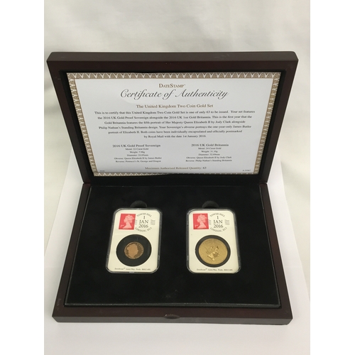 2 - THE 2016 UNITED KINGDOM 2 COIN GOLD SET COMPRISING 2016 22CT GOLD PROOF SOVEREIGN (7.98g) AND 2016 2... 