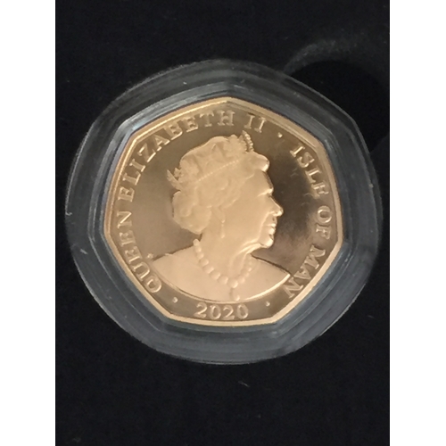 9 - 2020 THE 75TH ANNIVERSARY OF VE DAY PROOF ISLE OF MAN 50 PENCE GOLD COIN 916/1000, 15.5g, 100 OF 250