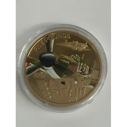 15 - 2010 70th ANNIVERSARY BATTLE OF BRITAIN 22CT GOLD GUERNSEY PROOF £5 COIN, 39.94g (LIMITED TO 195)