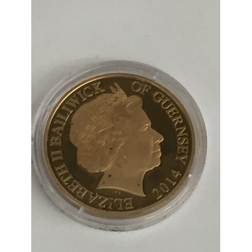 28 - 2014 THE CENTENARY OF THE FIRST WORLD WAR GUERNSEY, PROOF, 916/1000 GOLD £5, 39.94g (No 49 OF 145)