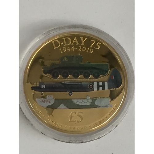 34 - 2019 THE NORMANDY LANDINGS D-DAY 75TH ANNIVERSARY GUERNSEY PROOF £5, 31.10g