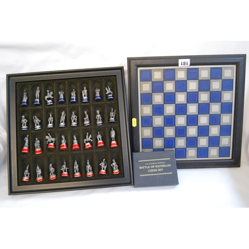 181 - BATTLE OF WATERLOO CHESS SET IN BOX WITH GAMES BOARD LID (COMPLETE)