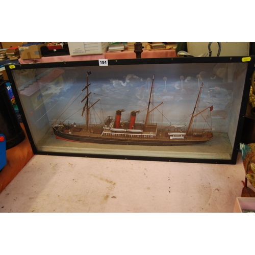 184 - EARLY 20TH CENTURY DIORAMA WATERLINE MODEL OF THE AUXILLARY STEAMSHIP 