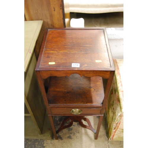 578 - REGENCY SQUARE MAHOGANY BEDSIDE TABLE WITH SHELF FITTED DRAWER, PIERCED SHELF STRETCHER 33CM WIDTH X... 