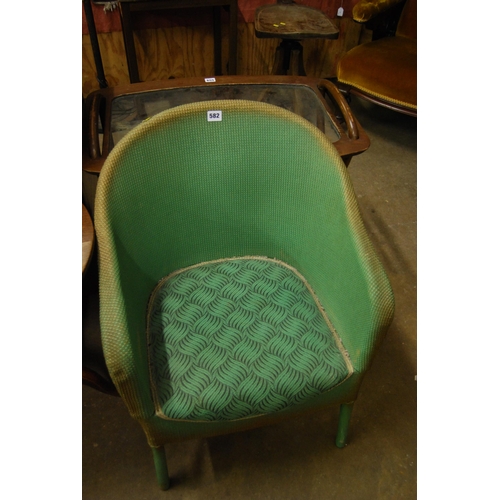 582 - GREEN PAINTED BEDROOM ARMCHAIR