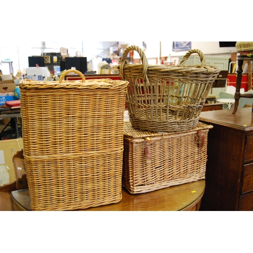 CANE LINEN BASKET, CANE LOG BASKET AND CANE HAMPER