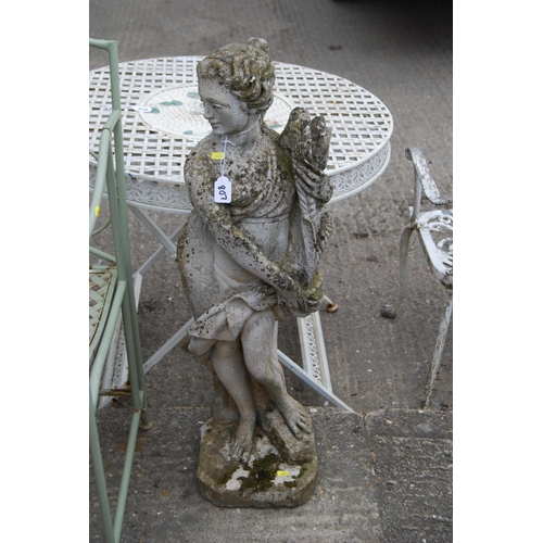 807 - STONEWARE GARDEN FIGURE OF LADY HOLDING FLOWERS