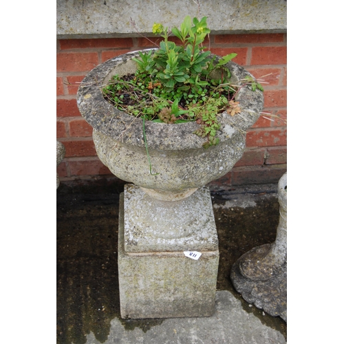 811 - STONEWARE GARDEN URN ON PLINTH